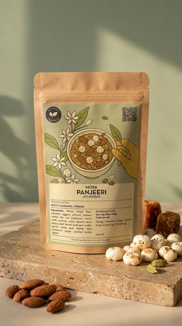 shows a product bag that says Panjeeri by Mora Los Angeles