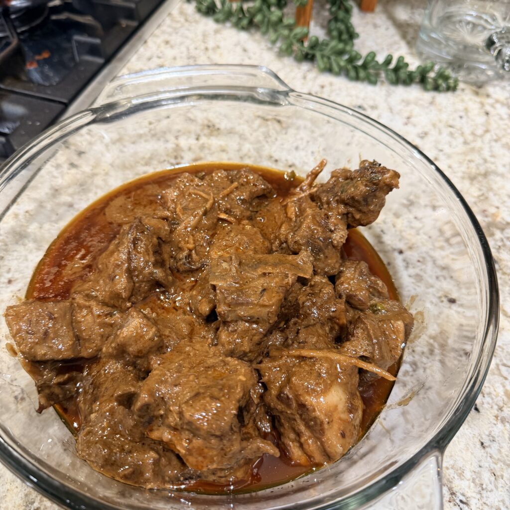 Lamb dish in a glass bowl